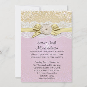 Invitation Lace Ribbon Gold/Lavender Mariage damas