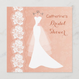 Invitation Lacez, robe de mariage sur l'invitation de corail