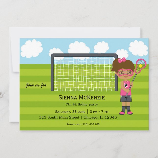 Invitation Lacrosse fille d'anniversaire (Devant)