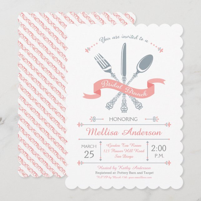 Invitation Lacy Fork Cuillère de couteau Nuptiale Brunch Invi (Devant / Derrière)