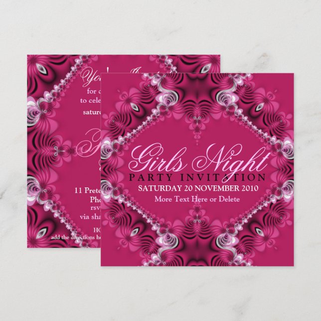 Invitation Lacy rose Anniversaire Filles Night Fêtes Invitati (Devant / Derrière)