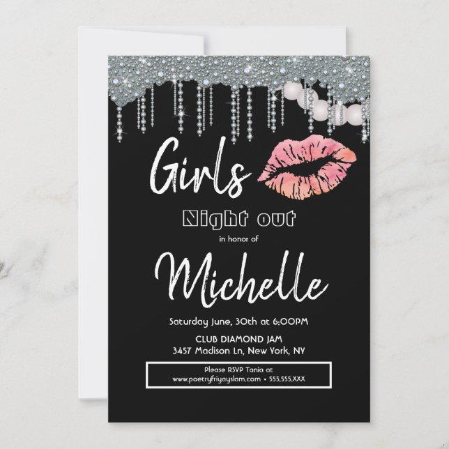 Invitation Ladies Night Birthday Lips Party (Devant)