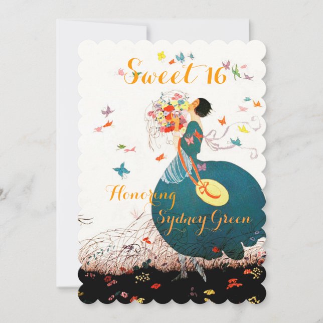 INVITATION LADY AVEC BOUQUET FLEURIER ET BOUTTERFLIES DOUCE 1 (Devant)