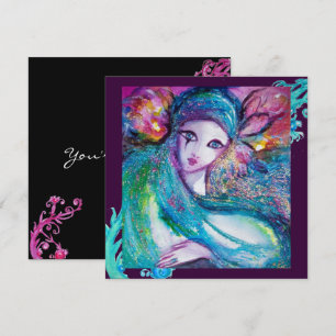 Invitation LADY BLUE MASK Soirée Mascarade, sarcelle noir vio