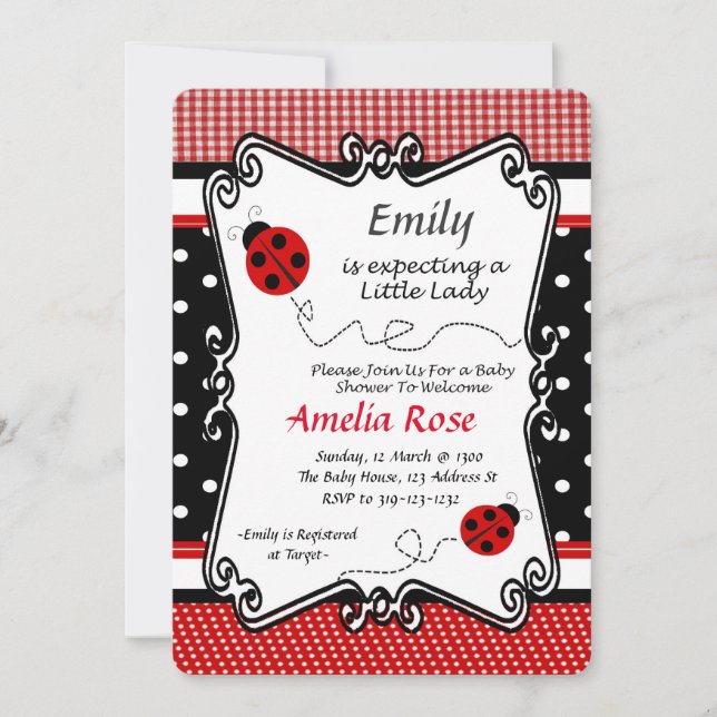 Invitation Lady Bug Baby shower, Baby Girl, Pique-nique (Devant)