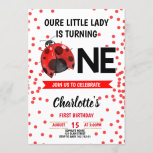 Invitation Lady Bug Girl premier anniversaire Red Confetti