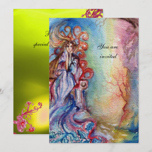 Invitation LADY OF LAKE, chatoyant bleu rose vif jaune