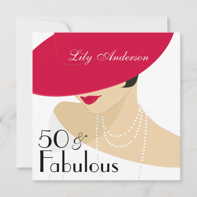 Invitation Lady Red casquette perles élégantes 50 & Fabulous (Devant)