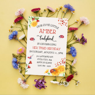 Invitation Ladybird Baby Girl mignonne Printemps été Annivers