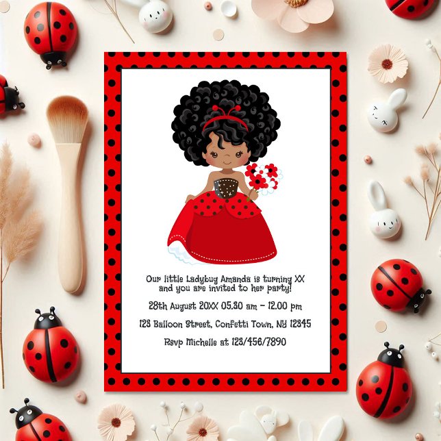 Invitation Ladybug Black Princess Fairy Tale Anniversaire (Ladybug Black Princess Fairy Tale Birthday Party Invitation)
