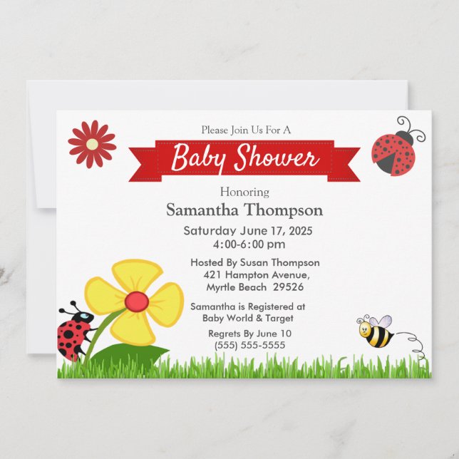 Invitation Ladybug et le Baby shower des abeilles (Devant)