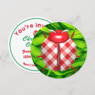 Invitation Ladybug grass en vichy vérifier mignon rouge blanc