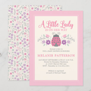 Invitation Ladybug mignon Baby shower floral rose fille