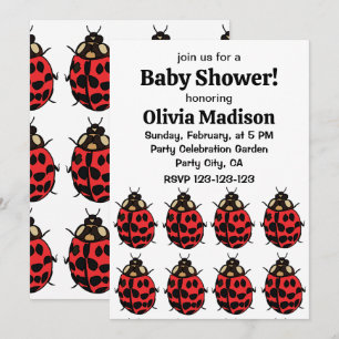Invitation Ladybug Red Black Insect Ladybug Baby Girl Douche