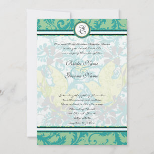 Invitation Lagon Endive Oiseaux Vintages Damask Grey Mariage