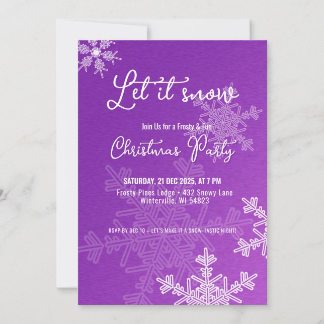 Invitation Laisse neiger les flocons de neige violet fête de  (Devant)