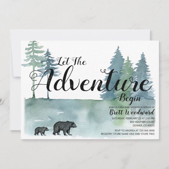 Invitation Laisser Aventure Commencer le Baby shower d'ours d (Devant)