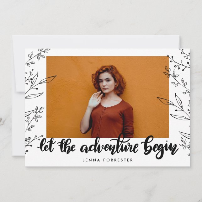 Invitation Laisser Commencer L'Aventure | Feuilles diplômés (Devant)