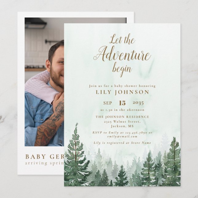 Invitation Laisser l'aventure commencer Baby shower Photo QR  (Devant / Derrière)
