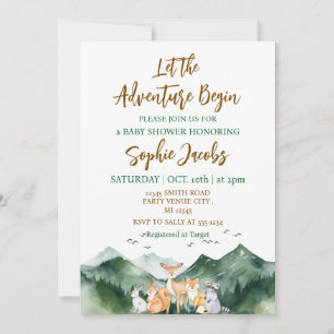 Invitation Laisser l'aventure commencer Forêt Baby shower rus