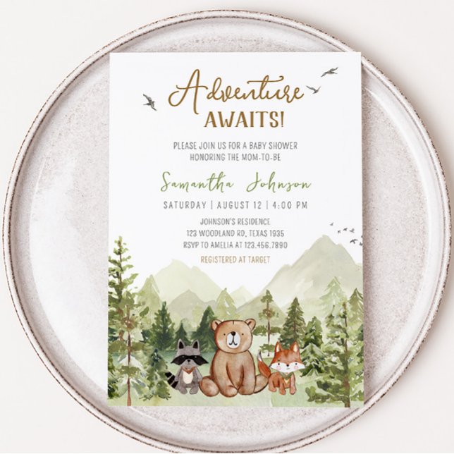 Invitation Laisser l'aventure commencer le Baby shower (Adventure Woodland Baby Shower Invitation)