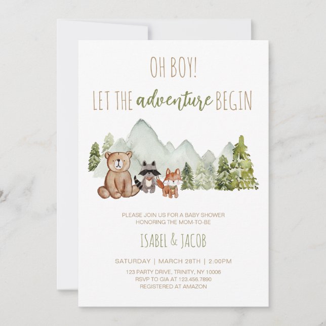 Invitation Laisser l'aventure commencer le Baby shower des bo (Devant)