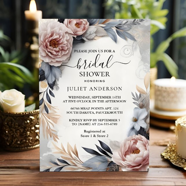 Invitation Laisser soie rose Boho Peony Dusty Fête des mariée (Créateur téléchargé)