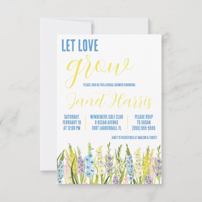 Invitation Laissez l'amour grandir, Pastel Gladiolus Douche n (Devant)