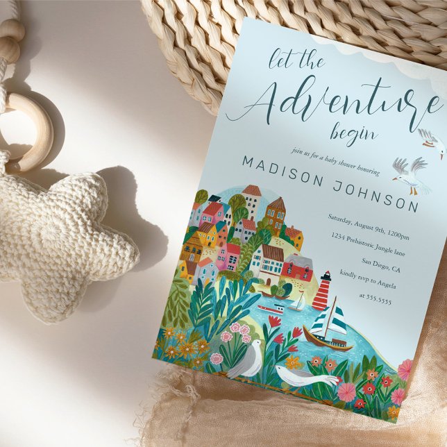 Invitation laissez l'aventure commencer garçon baby shower fê (Let the adventure begin gender  neutral baby shower invitation)