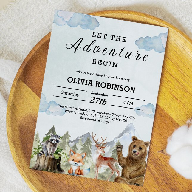 Invitation Laissez l'aventure commencer Mountain Boy Baby sho (Let the Adventure Begin Mountain Boy Baby Shower Invitation )