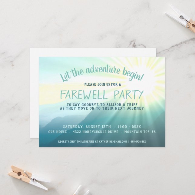 Invitation Laissez l'aventure commencer Sunset Farewell Party (Devant/Arrière en situation)