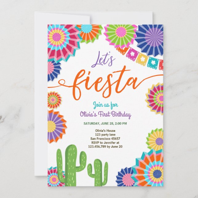 Invitation Laissez-nous cactus mexicain d'anniversaire (Devant)
