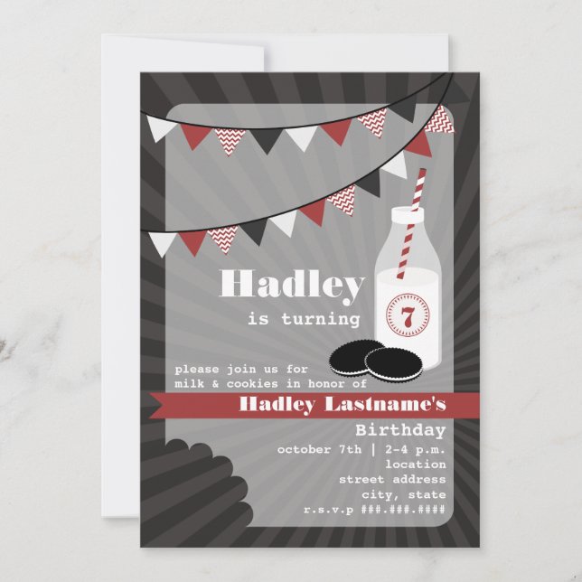 Invitation Lait et biscuits Anniversaire - Cookies au chocola (Devant)