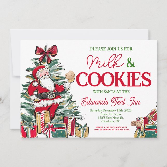 Invitation Lait et biscuits avec le père Noël, petit déjeuner (Devant)