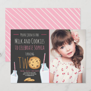 Invitation Lait et biscuits Fille rose Deuxième anniversaire