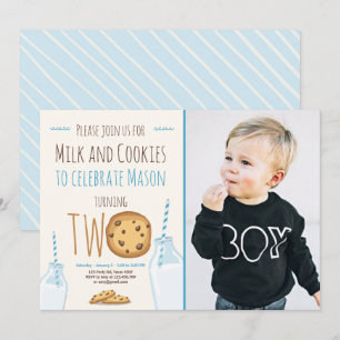 Invitation Lait et biscuits Garçon Bleu Deuxième anniversaire