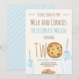 Invitation Lait et biscuits Garçon Bleu Deuxième anniversaire