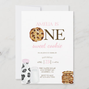 Invitation Lait et biscuits Première fête d'anniversaire rose