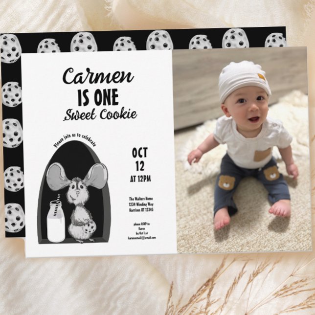 Invitation Lait et biscuits Souris sucré Premier anniversaire (Créateur téléchargé)
