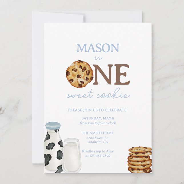Invitation Lait et cookies Première fête d'anniversaire Invit (Devant)