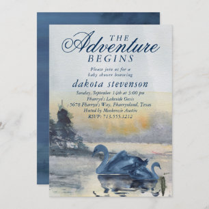 Invitation Lake Adventure commence Baby shower cygne rustiq