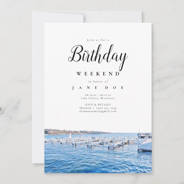 Invitation Lake Geneva Wisconsin Anniversaire Week-end Invita (Devant)