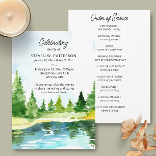 Invitation Lake Pine Trees, Funeral Memorial Program