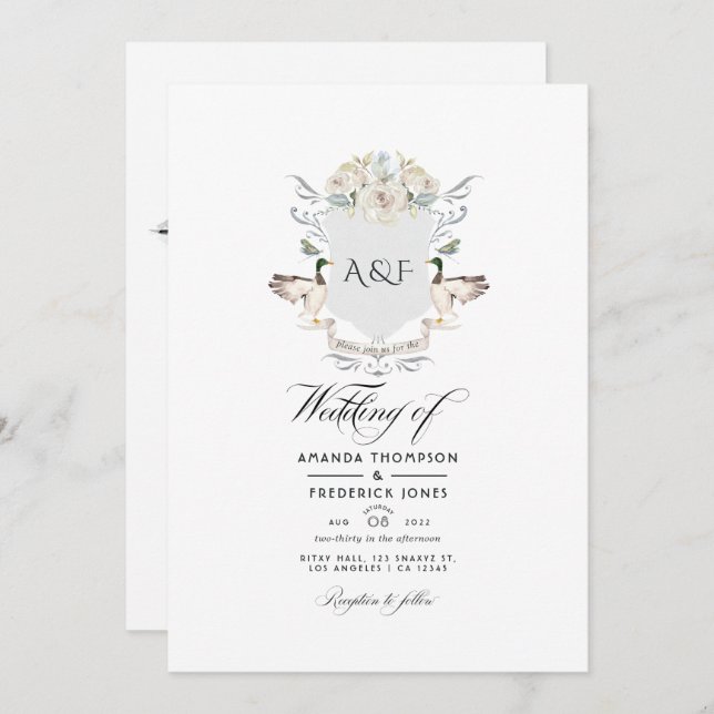 Invitation Lakeside Monogram Crest QR Code RSVP Mariage (Devant / Derrière)