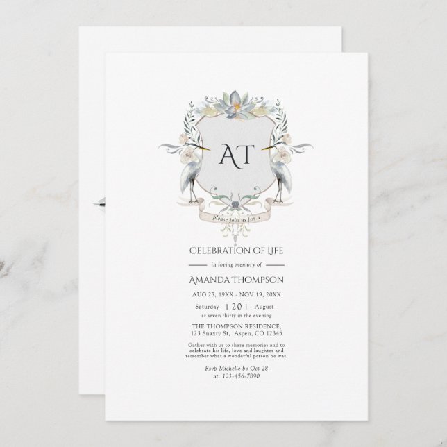 Invitation Lakeside Monogram Laurel Crest Crest Célébration d (Devant / Derrière)