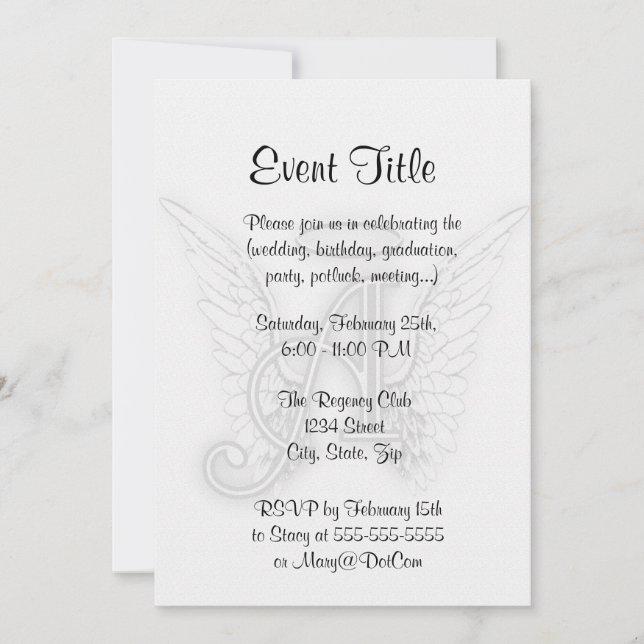 Invitation L'alphabet d'ange ce dernier initial s'envole le (Devant)