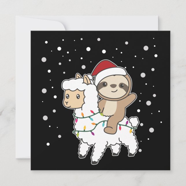 Invitation Lama de paresseux Noël Neige Animaux d' (Devant)