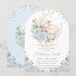 Invitation Lambe douce Lune Bleu Floral Boy Baby shower Arch