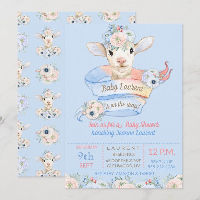 Invitation Lambe rose bleu Sexe Neutre Révélation (Devant / Derrière)