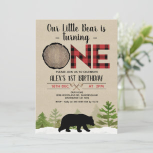Invitation Lamberjack Buffalo Plaid Little Bear 1er anniversa